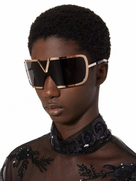 Valentino Women Sunglasses Titanium Gold Grey Mask V-ROMASK VLS-120A 146 NEW main image 13